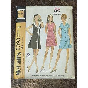 McCall's 2393 Pattern Vintage 1970s Missies Asymmetric Button Front Mini Dresses